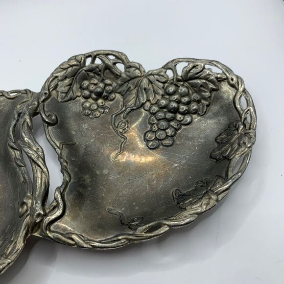 Godinger Dish Silver Art Co Plate Double Heart With Grape Design Plated Serving - Picture 2 of 13